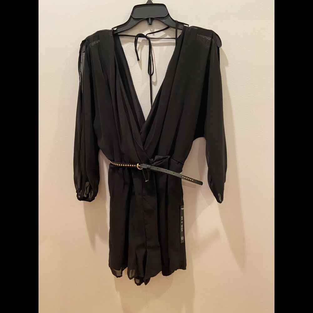 As U Wish Belted Long Sleeve Romper NWT